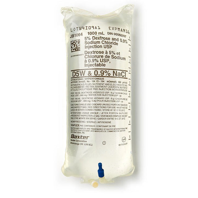 1000ml Dextrose 5% and Sodium Chloride 0.9% | BAXTER-IV Solutions-Birth Supplies Canada