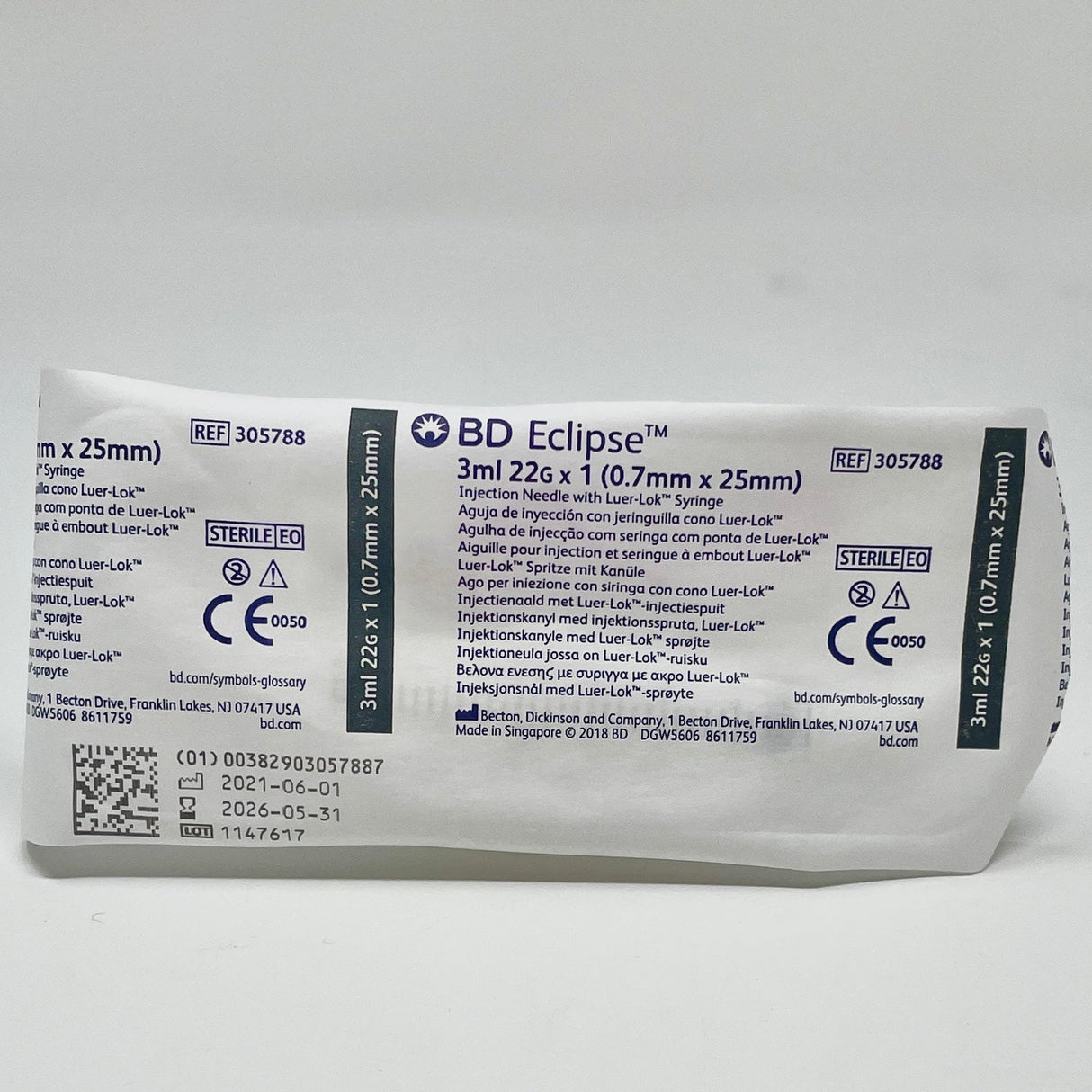 22G BD Eclipse Safety Syringe 3 mL with Attached Needle | BD-Needles-Birth Supplies Canada