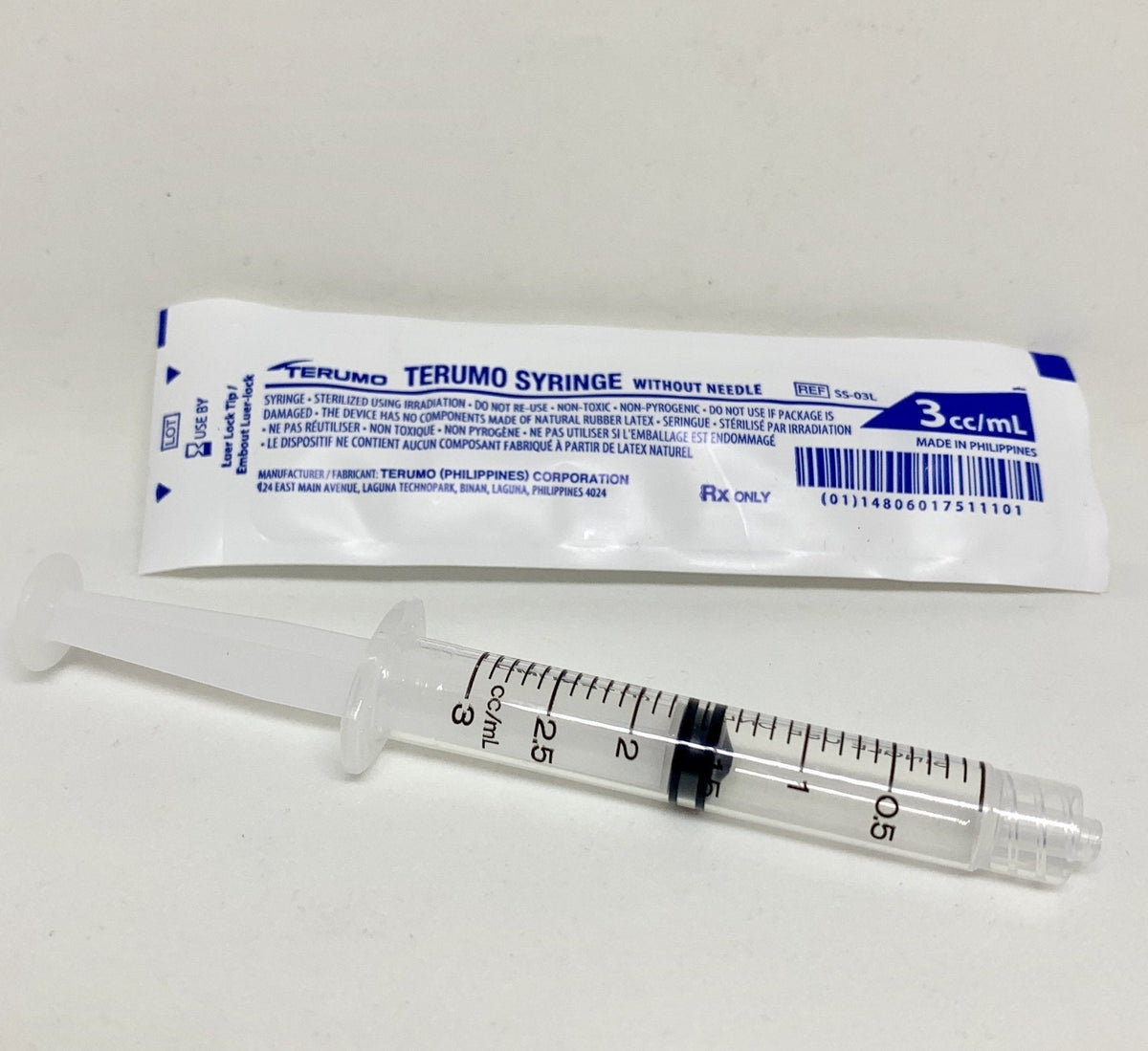 3 mL Luer-Lok Sterile Syringe with Plunger Stop (3cc) | Terumo-Syringes-Birth Supplies Canada