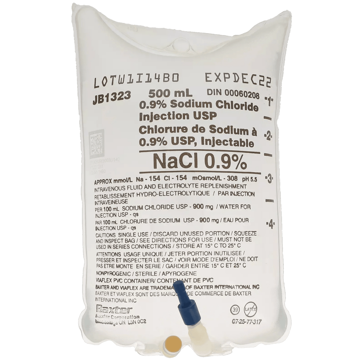 Baxter Sodium Chloride 0.9% IV Solution – 500mL (Normal Saline) - Buy Medical Supplies Online Canada