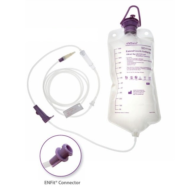 AMSure Enteral Gravity Feeding Sets w/Enfit Transition Connectors, 1200mL-Lactation Aids-Birth Supplies Canada