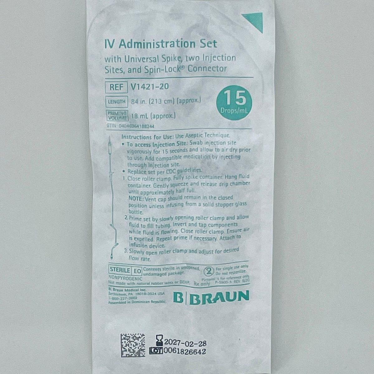 IV Gravity Admin Sets Needle-Free, 15drops/mL, 84" | Braun-IV Supplies-Birth Supplies Canada