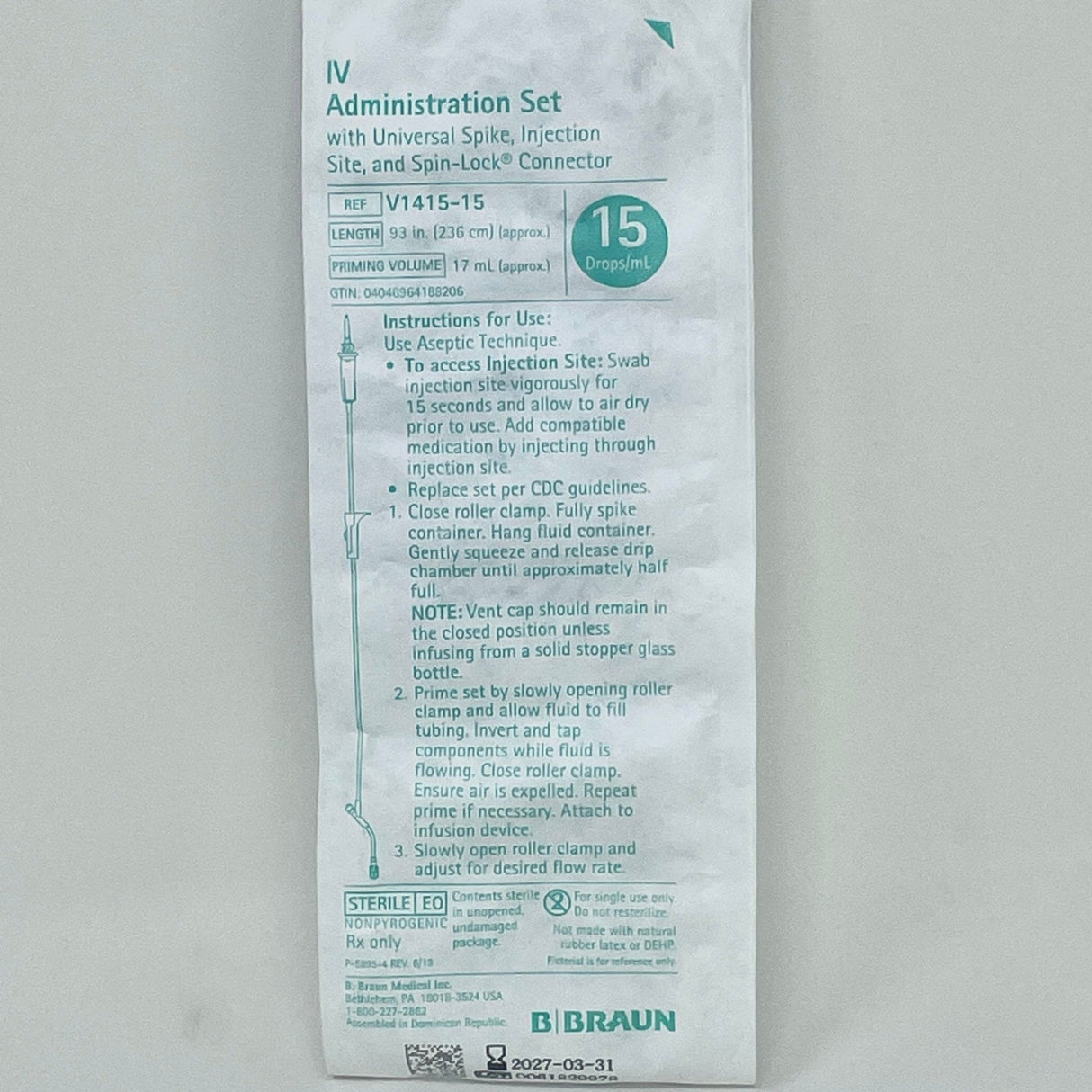 Braun IV Gravity Administration Set – Needle - Free, 15 Drops/mL, 93" - Buy Medical Supplies Online Canada