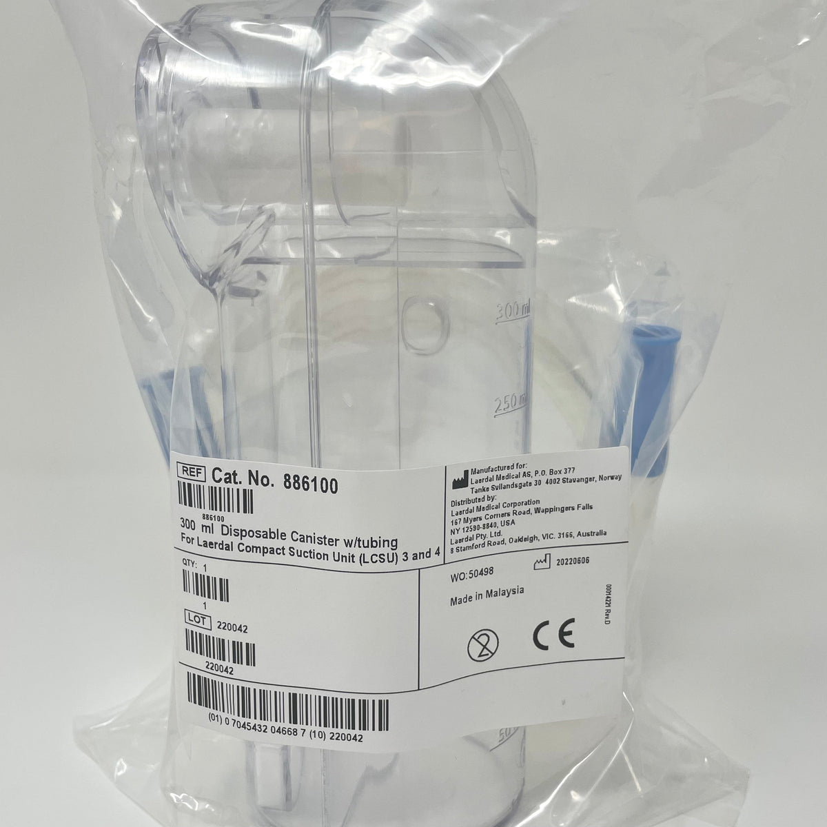 LAERDAL 300ml disposable canister w/tubing for Laerdal Compact suction Unit (LCSU) 3 & 4-Airways-Birth Supplies Canada