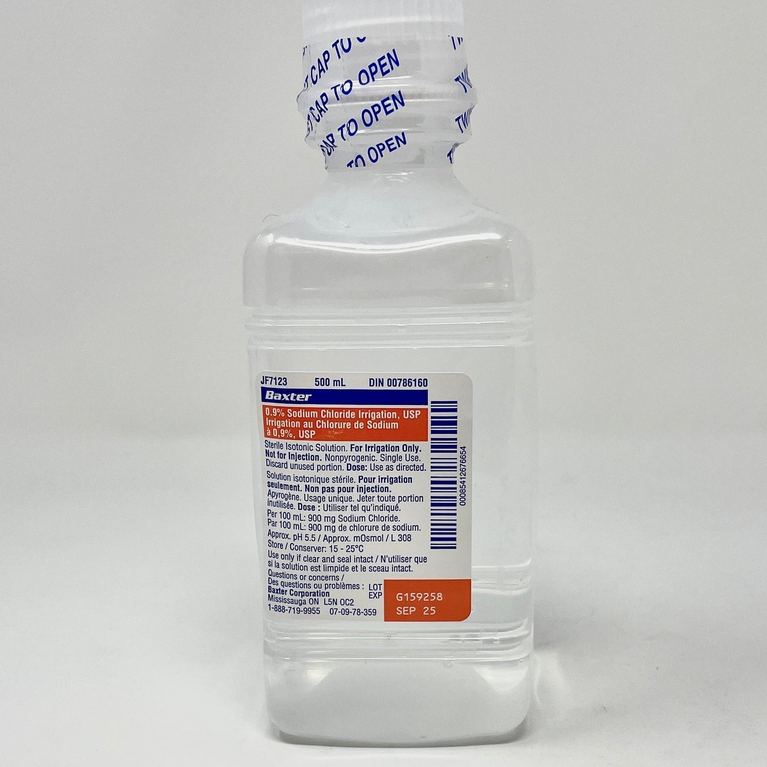 Sodium Chloride 0.9% Irrigation Solution Pour Bottle | BAXTER-IV Solutions-Birth Supplies Canada