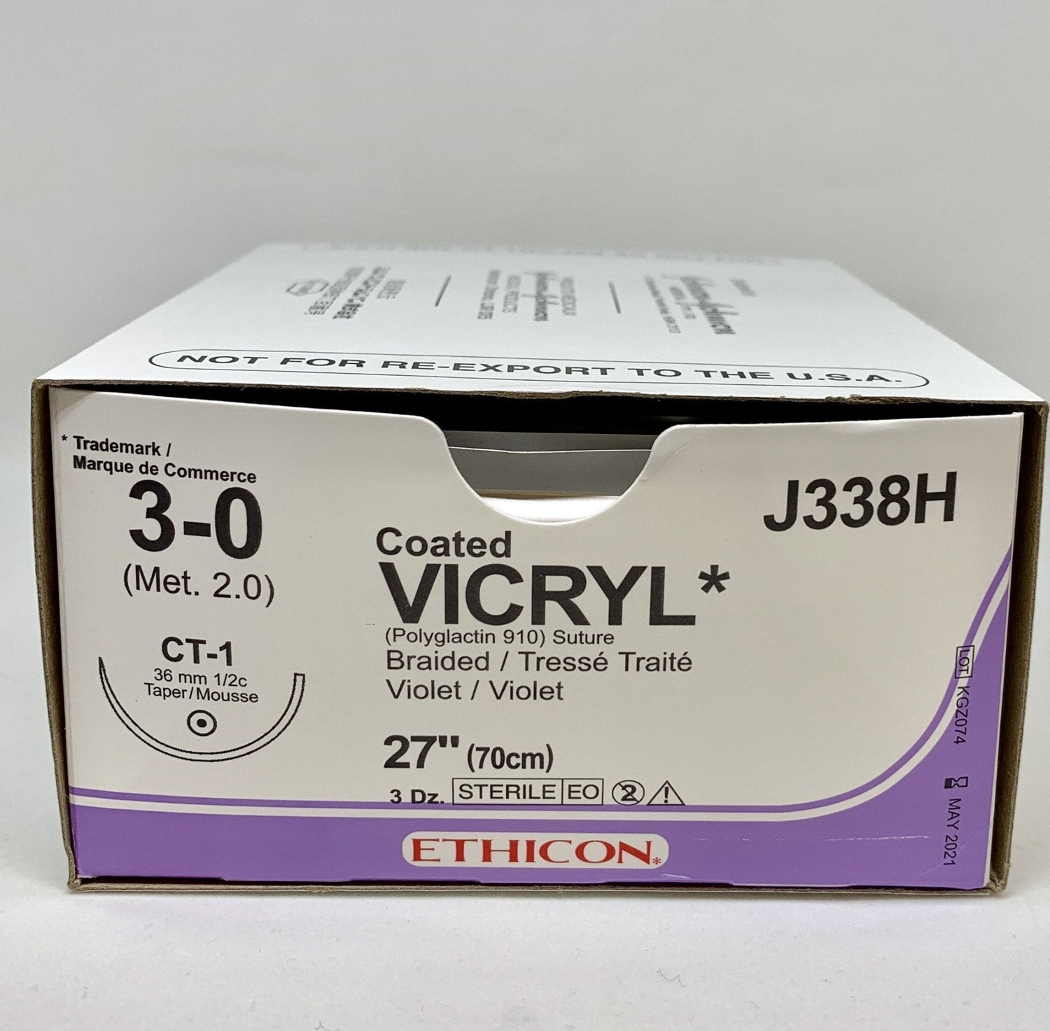 Vicryl Sutures 3-0 (Met 2.0) - Sterile, Absorbable, Coated Braided Violet-Medical Devices-Birth Supplies Canada