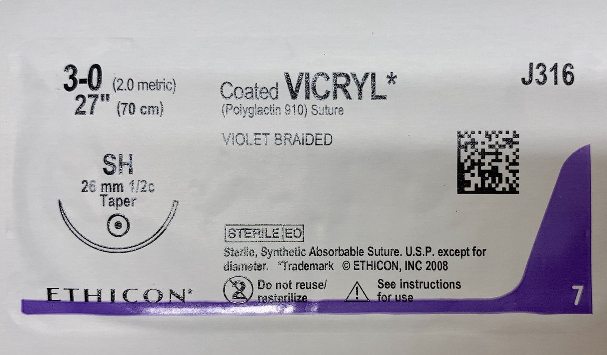 Vicryl Sutures 3-0 (Met 2.0) - Sterile, Absorbable, Coated Braided Violet-Medical Devices-Birth Supplies Canada
