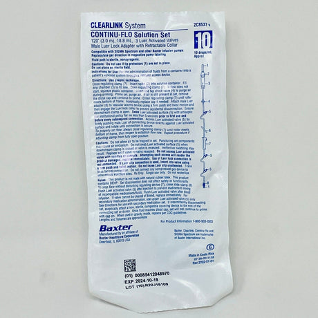 Clearlink Continu - Flo IV Solution Set – 110" Tubing, 3Y Luer Lock, 10dpm - Buy Medical Supplies Online Canada
