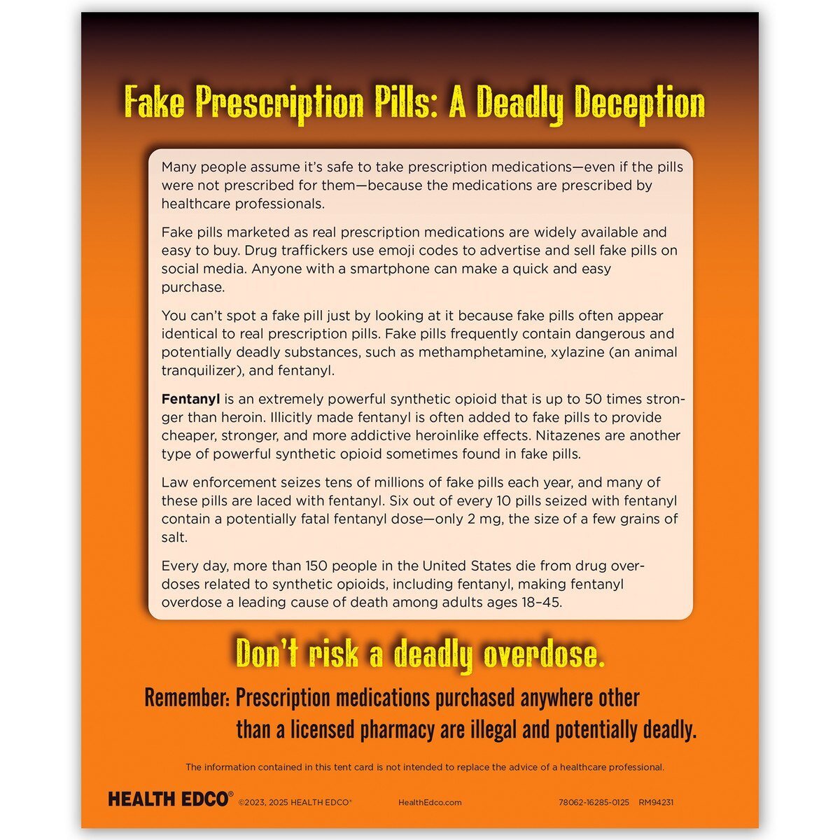 Fake Pills: Fentanyl Kills™ 3 - D Display | Healthcare Training Model - Buy Medical Supplies Online Canada