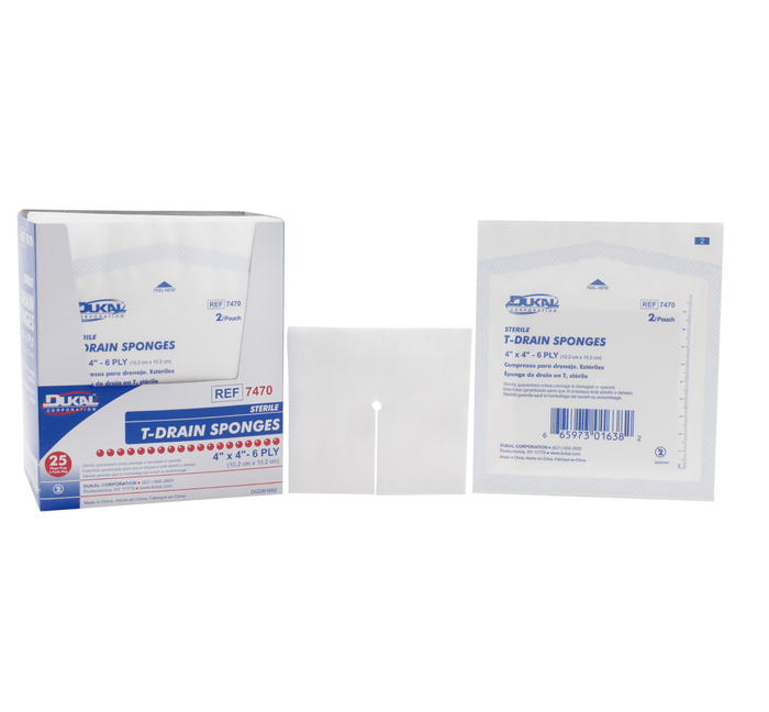T-Drain Sponges – 4" x 4", 6-Ply, Sterile