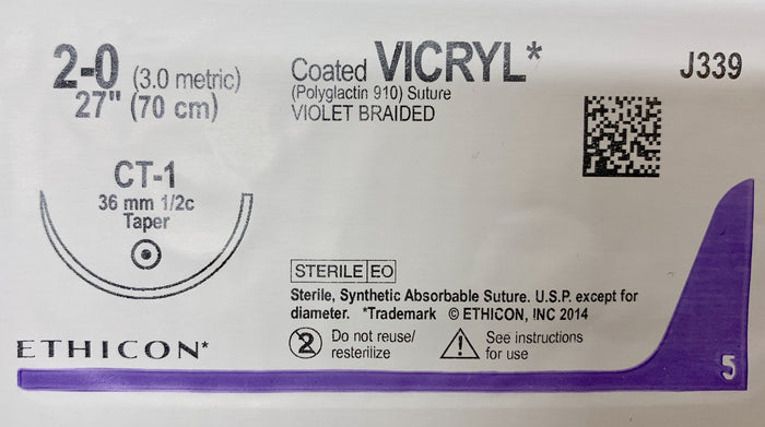 Vicryl Sutures 2-0 (Met 3.0) – Absorbable, Coated Braided Violet